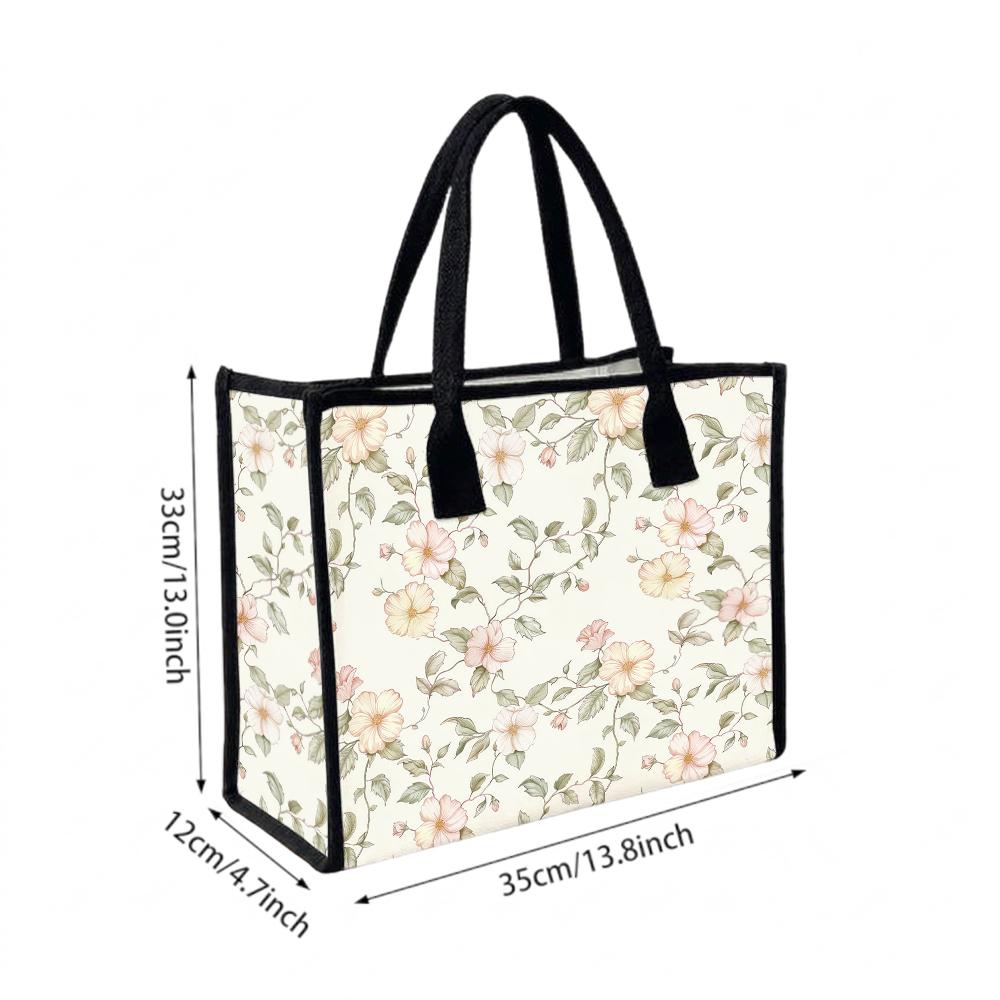 Floral Pattern Tote Bag Casual Portable Shoulder Bag for Daily Shopping Use