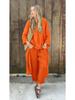 Set da Donna Primavera 2025 Taglie Forti Cotone Lino Set 2 Pezzi: Pantaloni Larghi a Vita Alta & Camicia