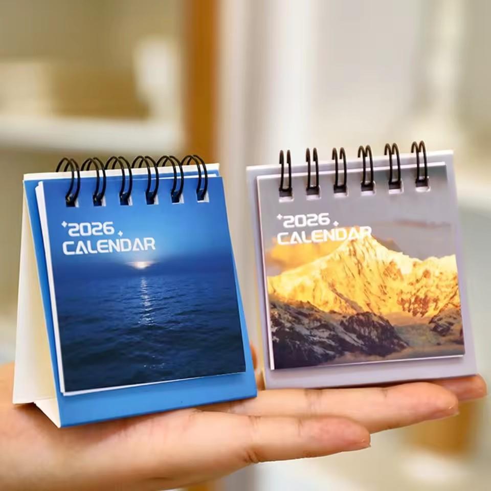 Mini Desk Calendar Double-Thread Paper Desk Calendar Spiral Bound Calendar Thick Paper Desktop Scheduler For Student Daily Home