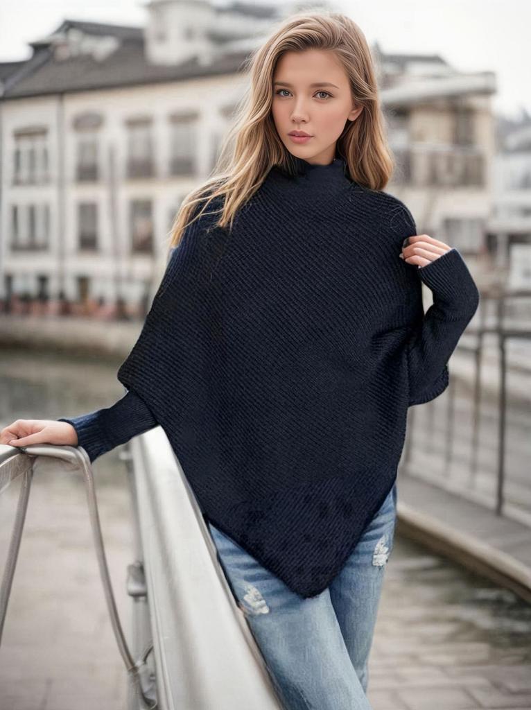 Casual Solid Knit Sweater Ladies V Neck Crew Neck Warm Daily Long Sleeve Blouse