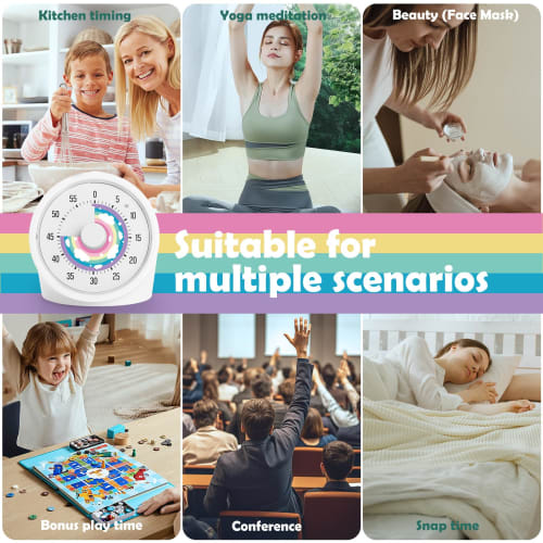 GeeRic Visual Timer, 60-Minute Desk Timer for Study, Classroom, Kitchen, Countdown Timer, Kids Time Manager Tool with Alarm