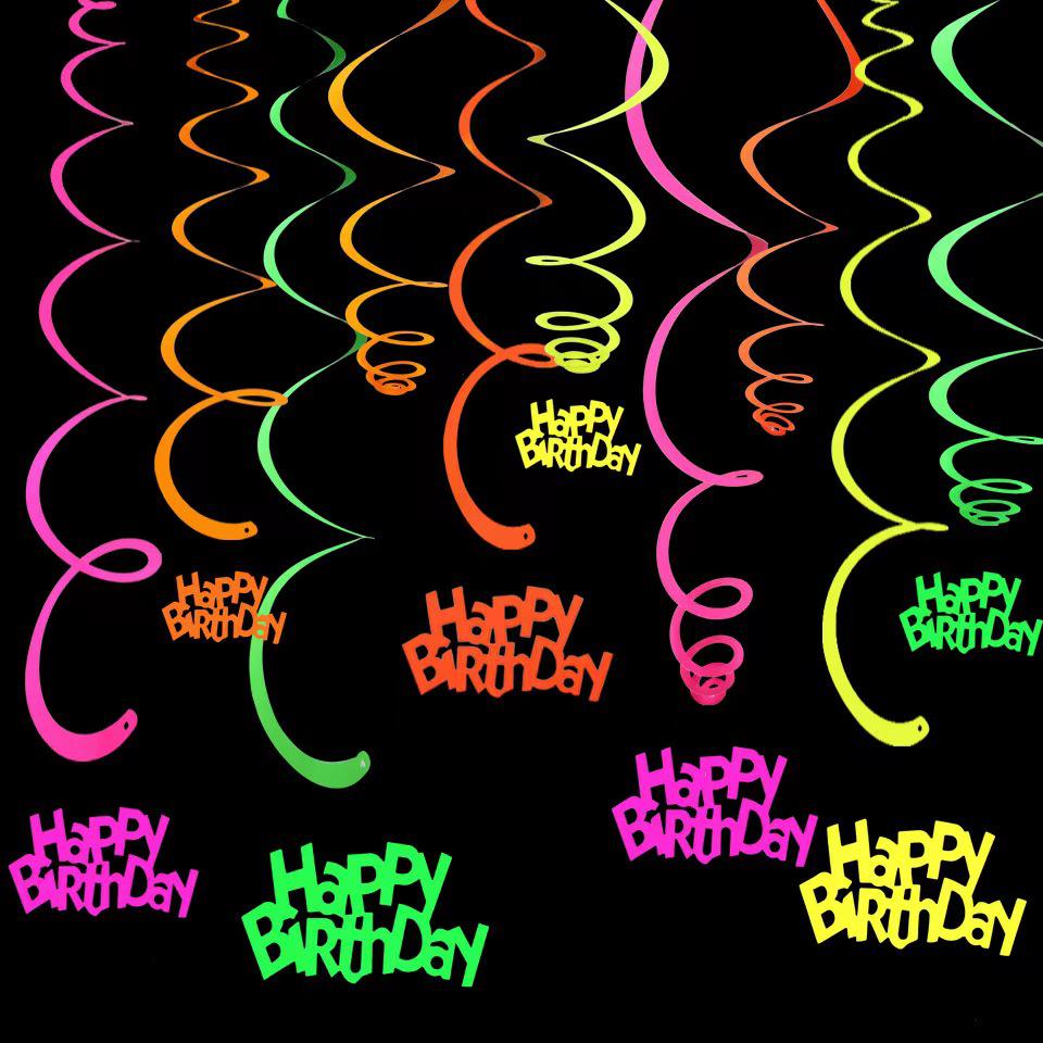 Fluorescent Happy Birthday Banner with Stars - Party Decoration