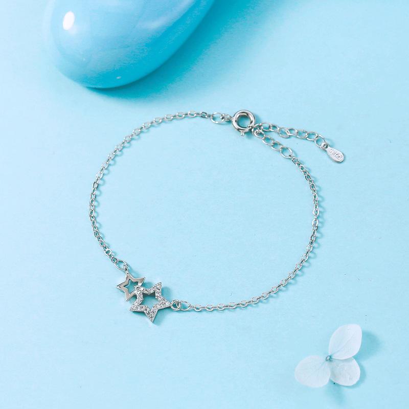 925 Sterling Silver Crystal Hollow Star Charm Bracelet for Women Gift Elegant Bracelets & Bangles Silver Jewelry