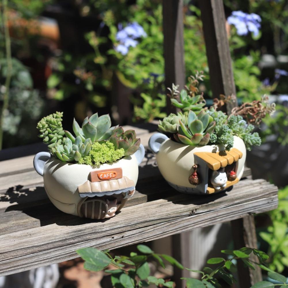 

Pen Container Resin Flower Pot Decorative Ornament Garden Cactus Potted New Succulent Planter Fox
