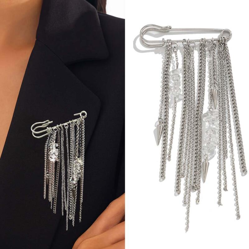 Retro Metal Chain Fringe Brooch Pin Punk Rock Multi Functional Pin for Jacket Denim Alter Pants Hem Shortener Decoration Jewelry