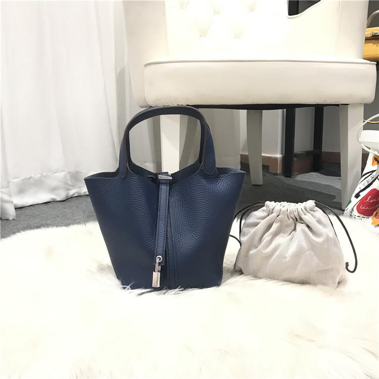 Fashion Basket Bag Women's Bag Handbag New Casual Top Layer Cowhide Bucket Bag