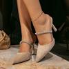 Sharp Pointed High-heeled Women's Shoes With Rhinestone Toe Cap Slippers