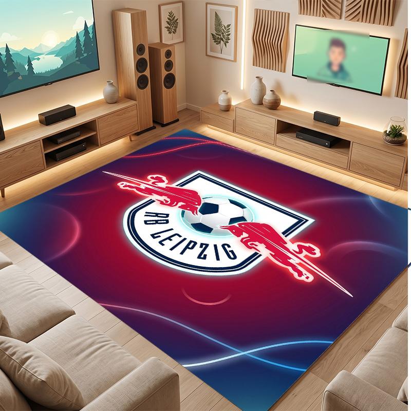 RB Leipzig Football Print Crystal Velvet Rug, Comfortable Water Absorbent Non Slip Indoor Floor Carpet