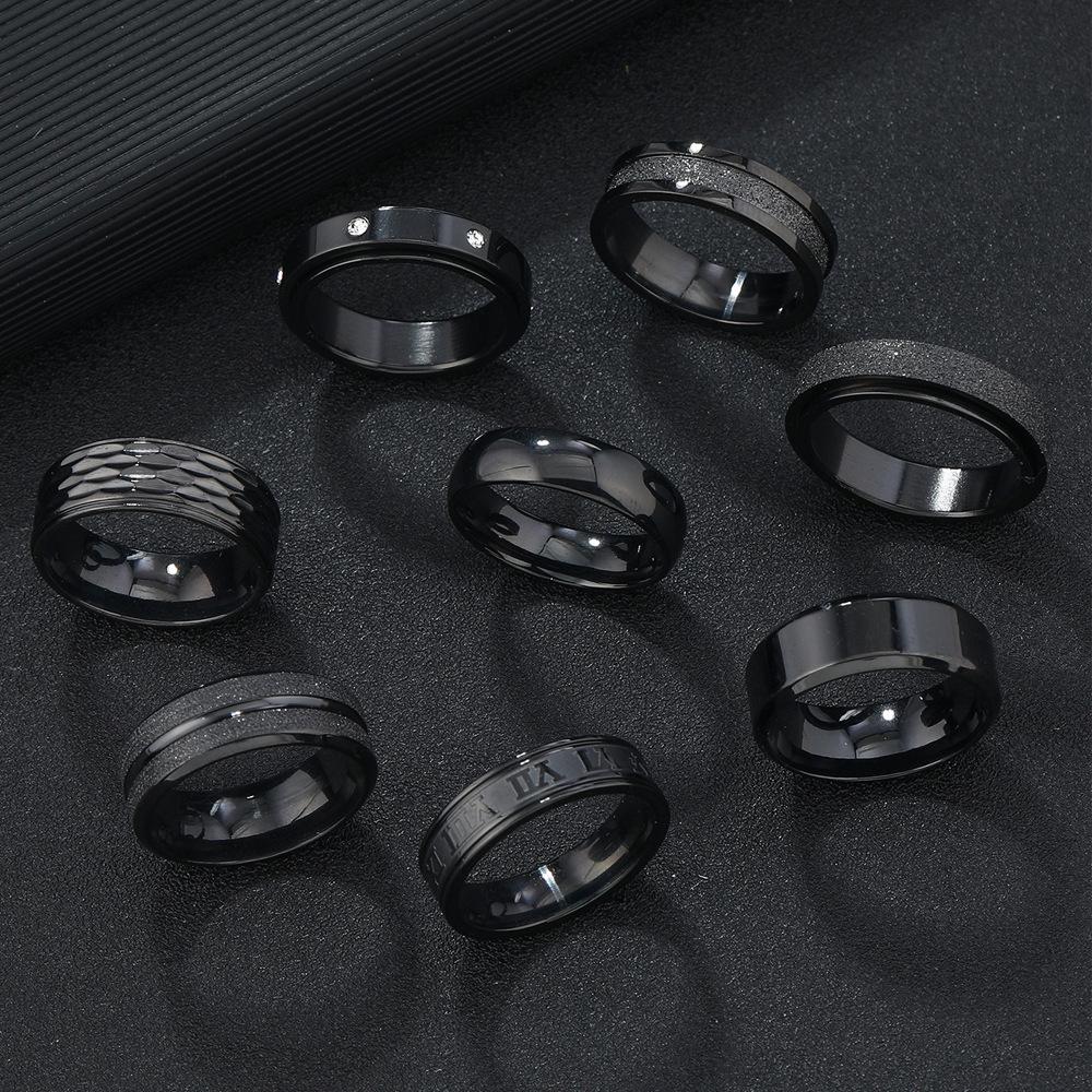 Grooved Frosted Stainless Steel Men's Ring - Non-Fading, Fashionable Titanium Set
