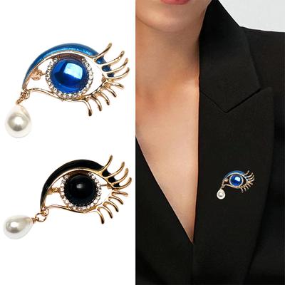 Brooches For Women Rhinestone Enamel Eyes Office Causal Brooch Pins Gifts Waterdrop Pearl Eyes