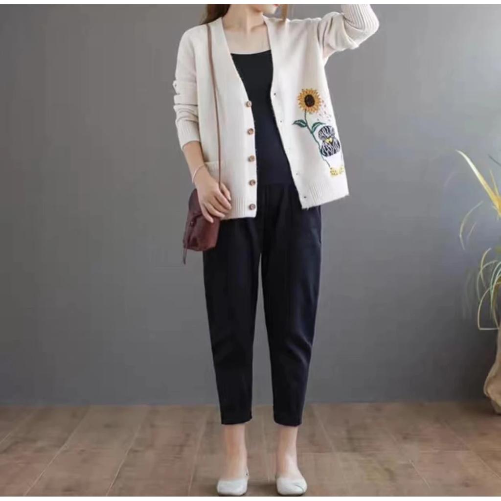 Women S Vintage V Neck Long Sleeve Knit Cardigan Loose Fit Thin Sweater Coat