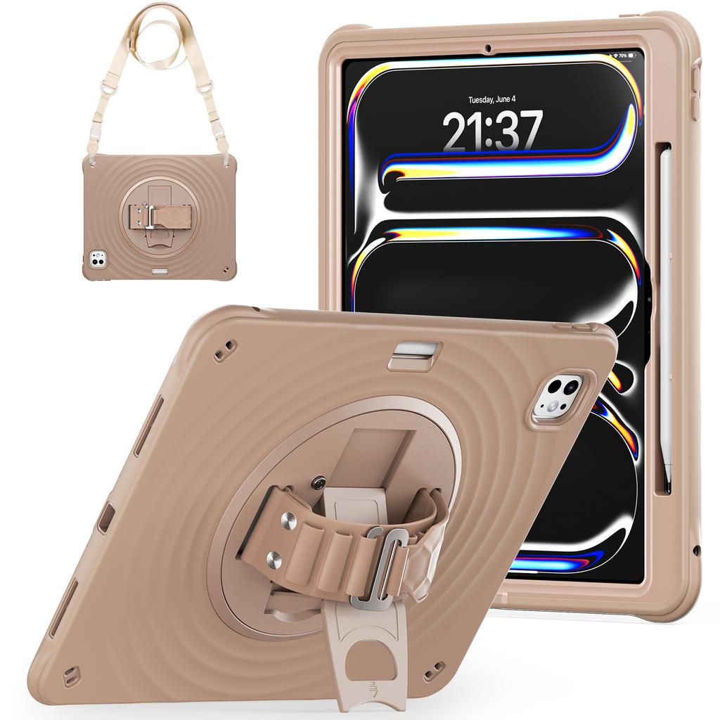 Für iPad Pro 13 (2024) Hülle Ständer Handschlaufe Tablet-Hülle mit Schultergurt