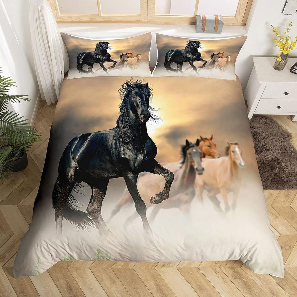 Horse Duvet Cover Sets For Kids Teens Comforter Covers Queen King Size Lightweight Down Room Decor 2 Pillowcases 1 Duvet Cover