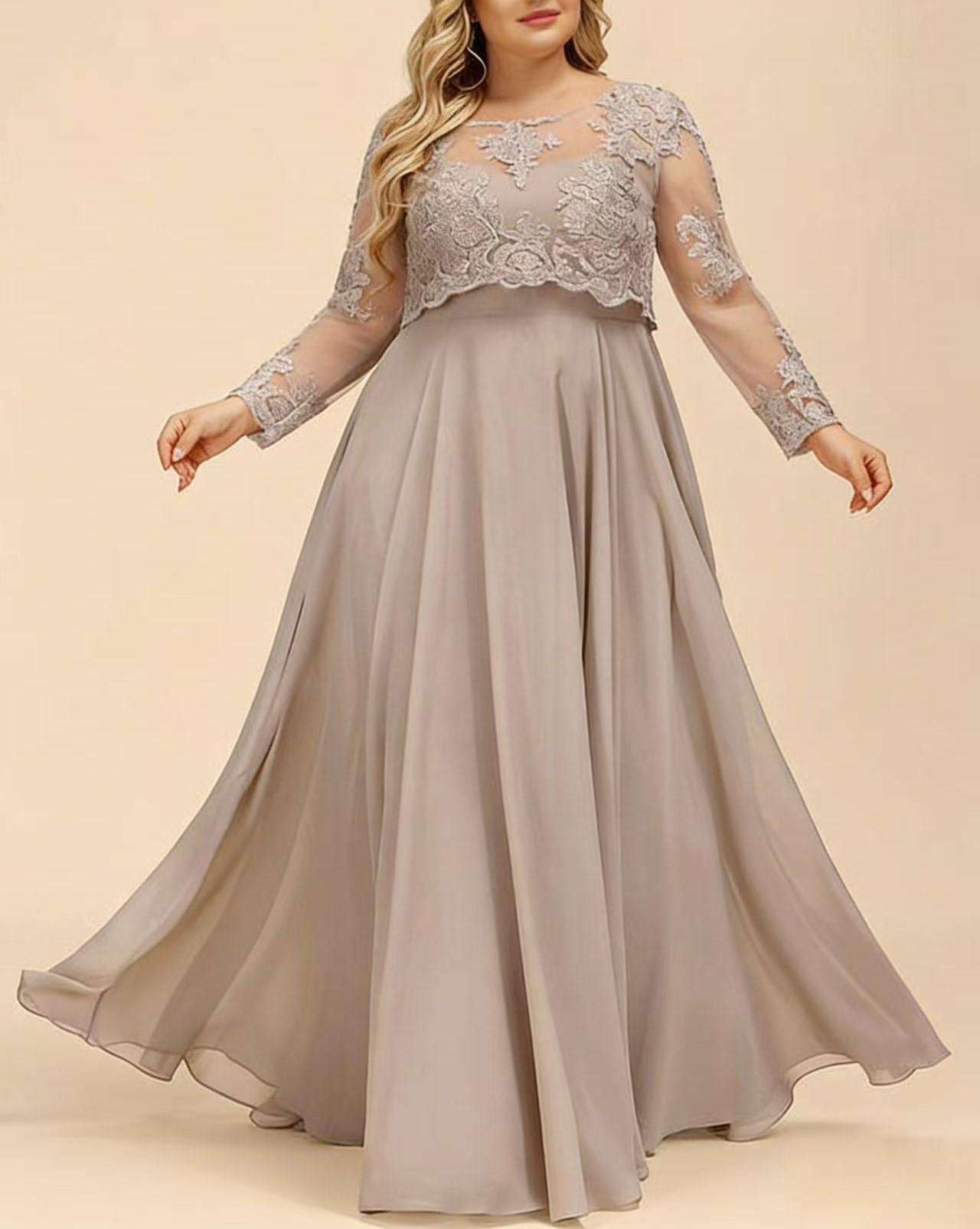 

Elegant Lace Patchwork Plus Size Women s Slim-Fit Party Gown 4XL світло-сірий колір
