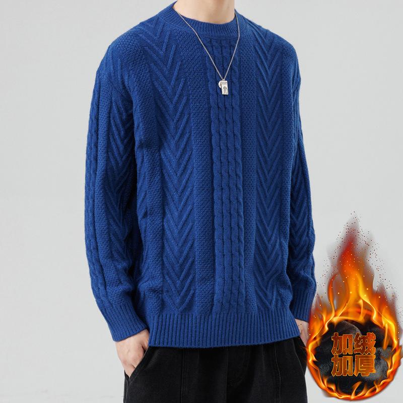 Winter Hot Sale, Fashionable Personalized Woven Plush Crew Neck Sweater, Fashionable Knitted Sweater Men's Winter Clothing