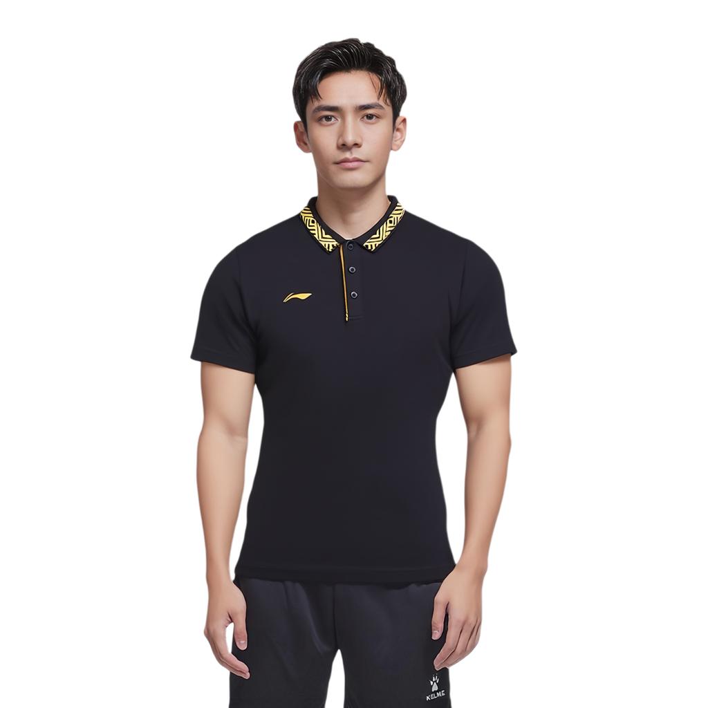 Li Ning Sports Skin-Friendly Breathable Slim Fit Stretch Moisture-Wicking Short Sleeve Polo Shirt Unisex Polo Shirts Black APLQ017