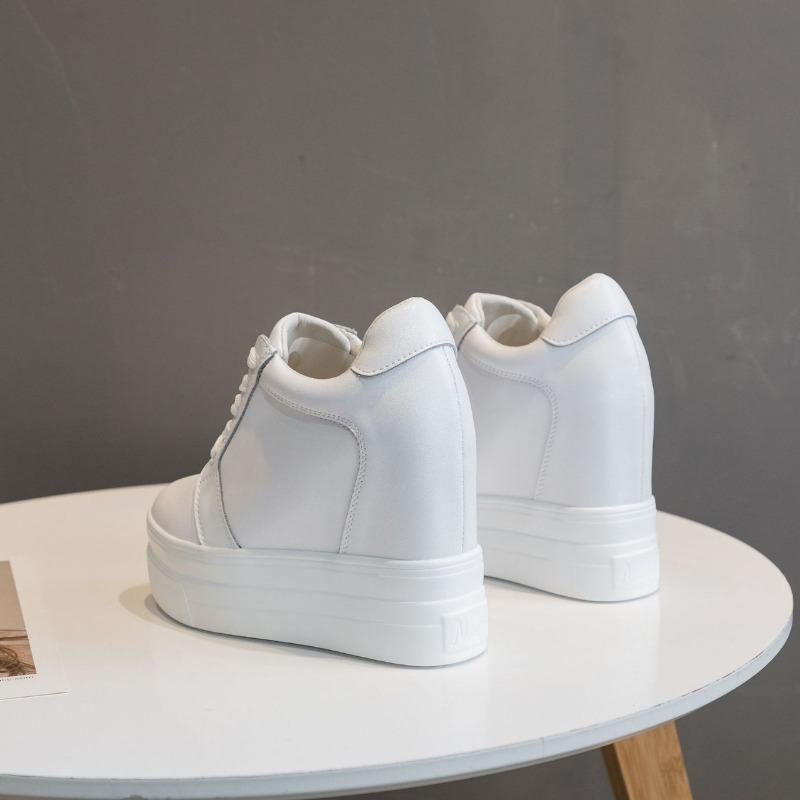 Fashion 11CM Genuine Leather Platform Wedge Shoes Chunky Sneaker white Casual Shoes Comfortable Breathable Spring Autumn Shoes