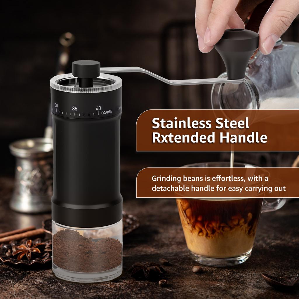 Hand Crank Coffee Grinder Adjustable Coarseness Stainless Steel Manual Coffee Bean Mill with Removable Handle and Cleaning Brush