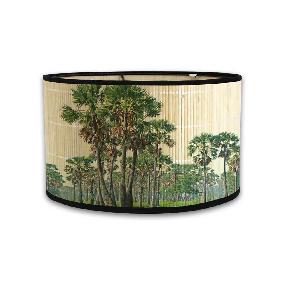 

Retro European Bamboo Lampshade: Green Plant Decor Chandelier, Table & Floor Lamp with Drum Shape E27 Holder