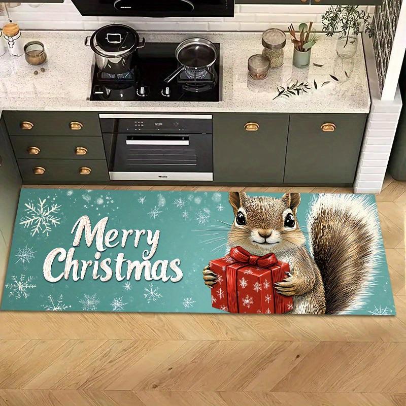 1Pcs Anti Fatigue Kitchen Rug Squirrel Christmas Print Waterproof Non-Slip Thick Cushioned Kitchen Mat Heavy Duty Comfort Standing Mat for Kitchen