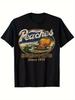 Men'S Vintage 70s Retro Music T-Shirt - Peaches Records & Tapes Graphic with Peach Pit Scenic Landsc