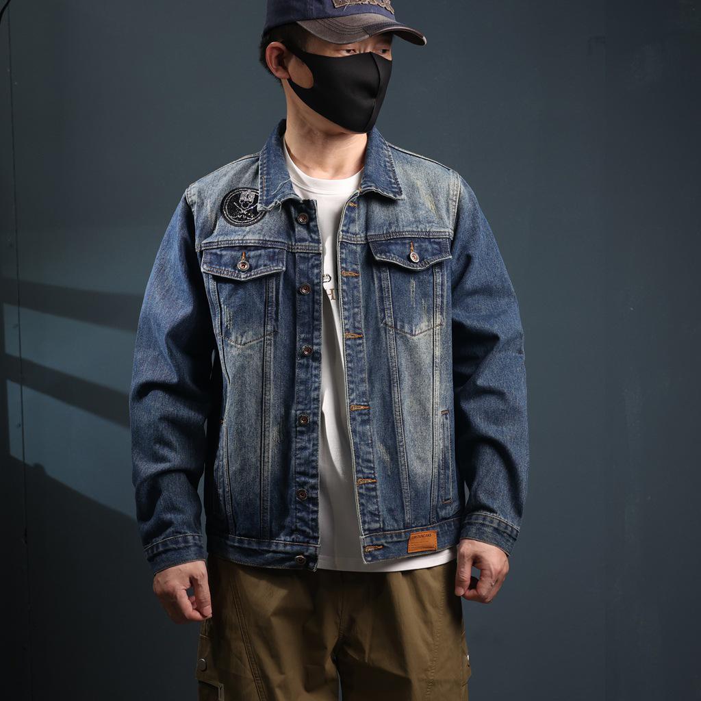 Xintang Men's Rhinestone-Studded Denim Jacket - Plus Size, Heavy Embroidery, Loose Fit Outwear