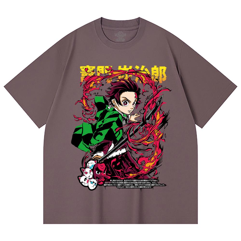 230 Gsm 100% Cotton Demon Slayer V19 Tanjiro Print Unisex Heavy Cotton T Shirt