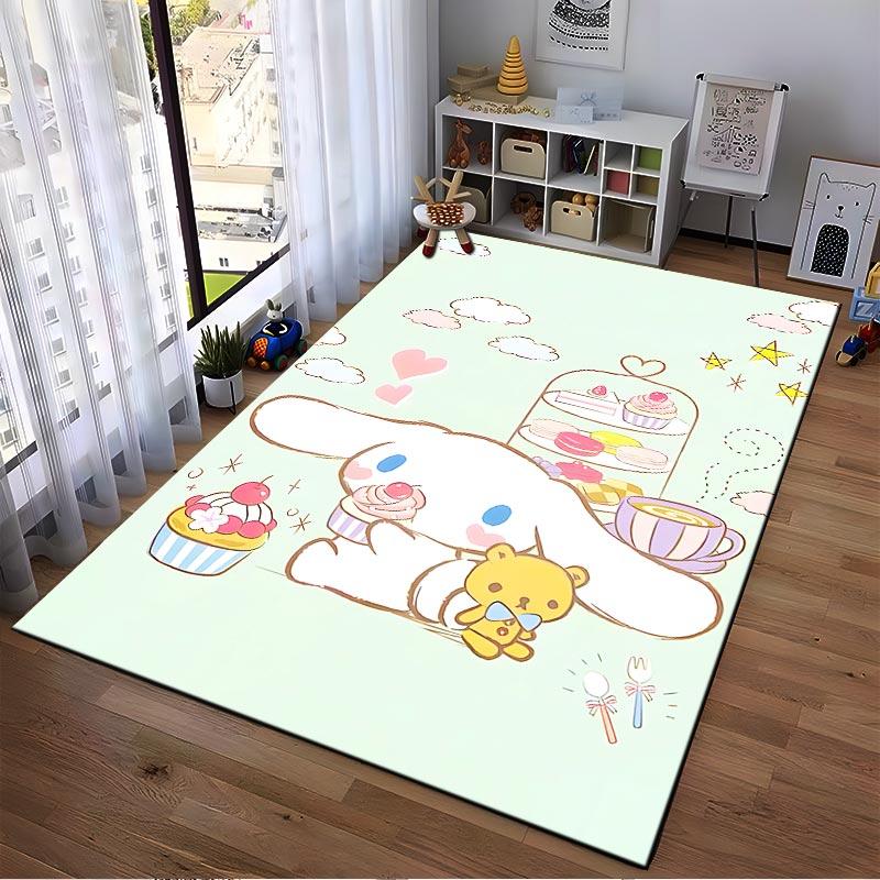 Cute Cartoon Bunny and Bear with Cupcakes and Coffee on Green Pastel Background Suitable for use as an anti-slip1 for1room and bedroom sofas