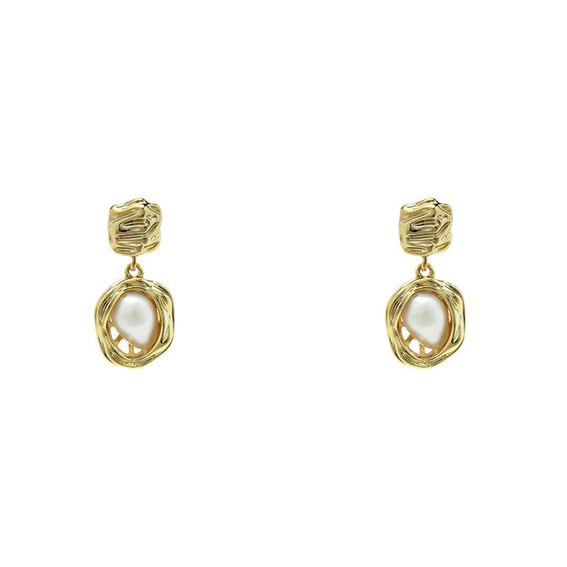 French Baroque Pearl Dangle Earrings with Silver Needle - High-End Luxury Design