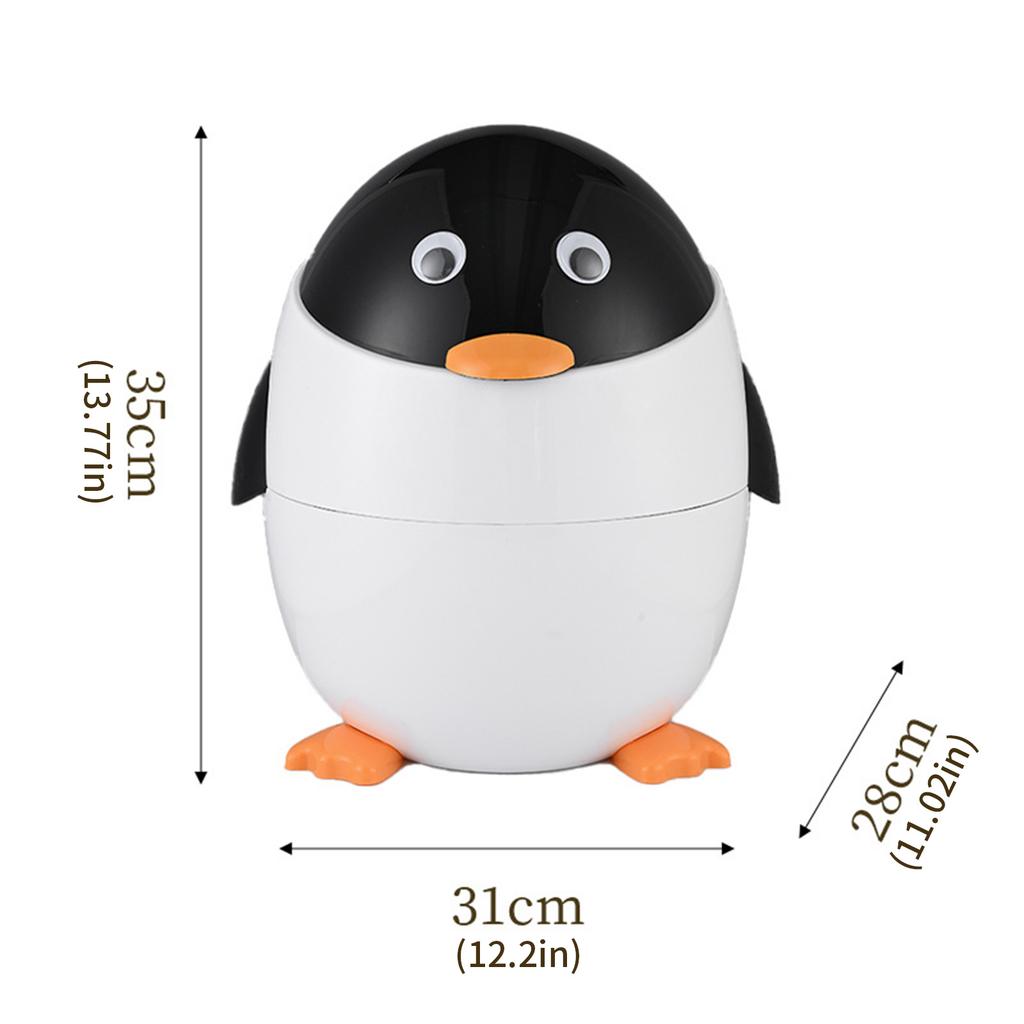 Cartoon Penguin Shape Trash Can With Flip Lid ABS and PP Waste Bin for Home Kitchen Bathroom Office Decoration