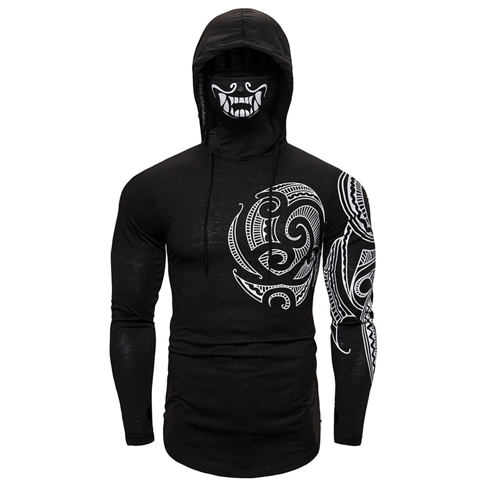 

Mens Mask Splicing Pullover Long Sleeve Hooded Sweatshirt Tops Blouse XL чёрный