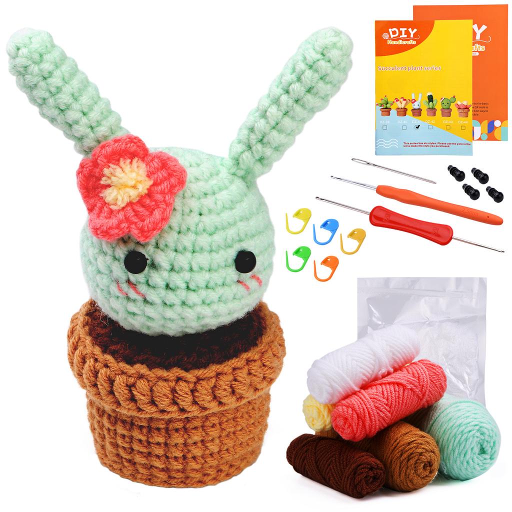 DIY Crochet Craft Set Crochet Potted Plant Kits with Crochet Hook, Yarns, Needle, Instructions, Accessories for Beginner