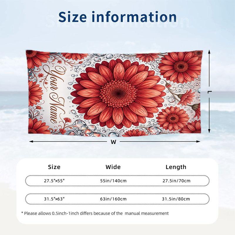 Floral Artwork 30 Theme Quick Dry Beach Towel Custom Name Text Print Large Sand Resistant Towel Beach Vacation