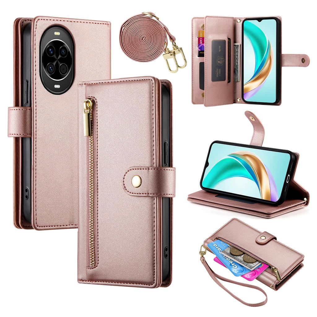 For Huawei Nova 14 5G Case Zipper Pocket Wallet Leather Phone Cover with Straps