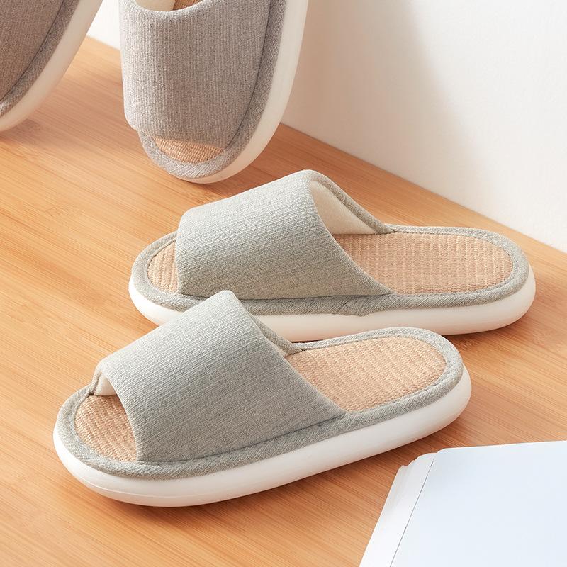 Four Seasons Linen Slippers Women's Home Spring and Autumn Thick Bottom Non-slip High-value Cotton and Linen Slippers Indoor Home Men
