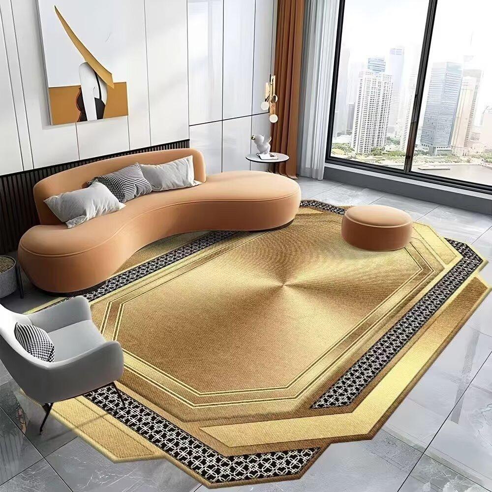 Luxury Style Large Living Room Carpet Machine Washable European Golden Tatami Mat Antiskid Bedroom Bedside Soft Rug Customizable