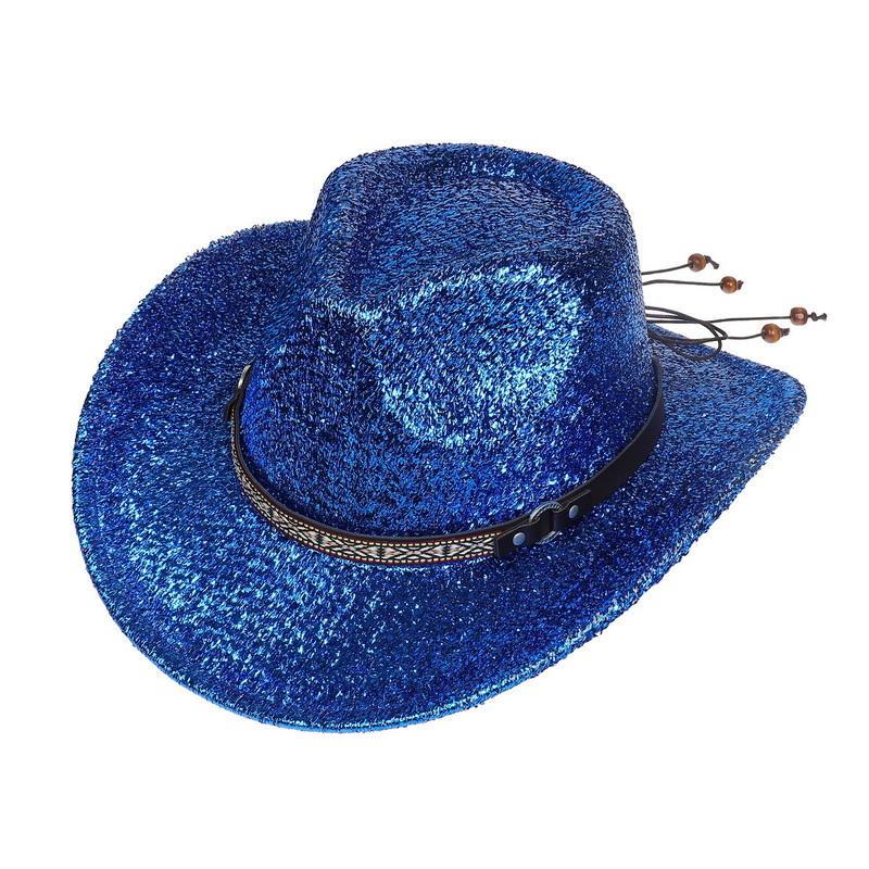Glitzerndes Cowboyhut Unisex Westernstil Breiter Rand Fedora Hut für Party Festival Cosplay