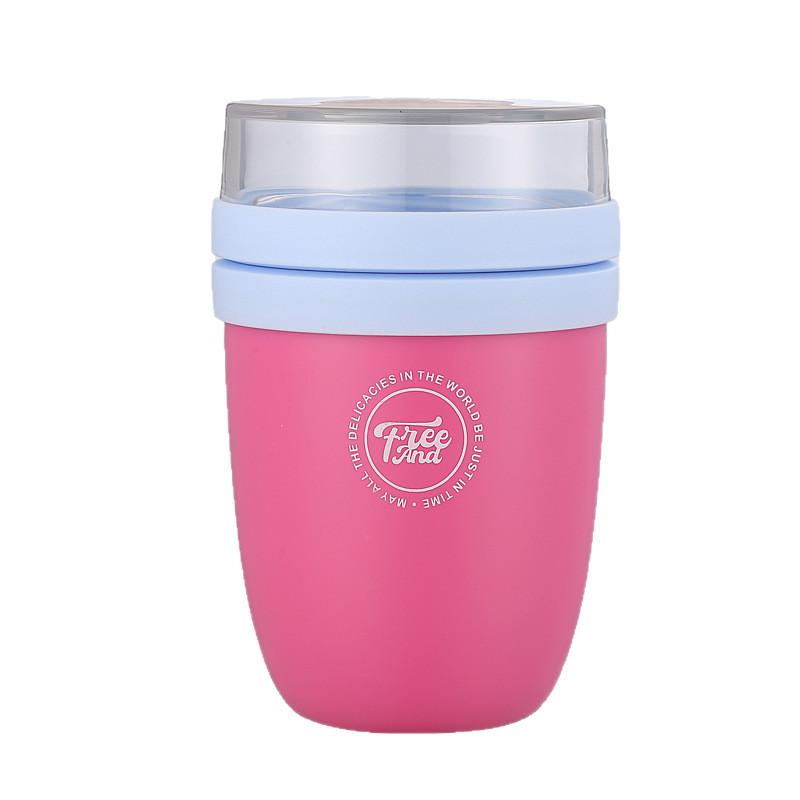 Stainless Steel Student Travel Mug With Lid And Spoon For Breakfast And Oatmeal