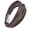 20.5cm Men MultiLayer Bracelet Woven Bracelet Hand Wristband with Magnetic Buckle(Black )