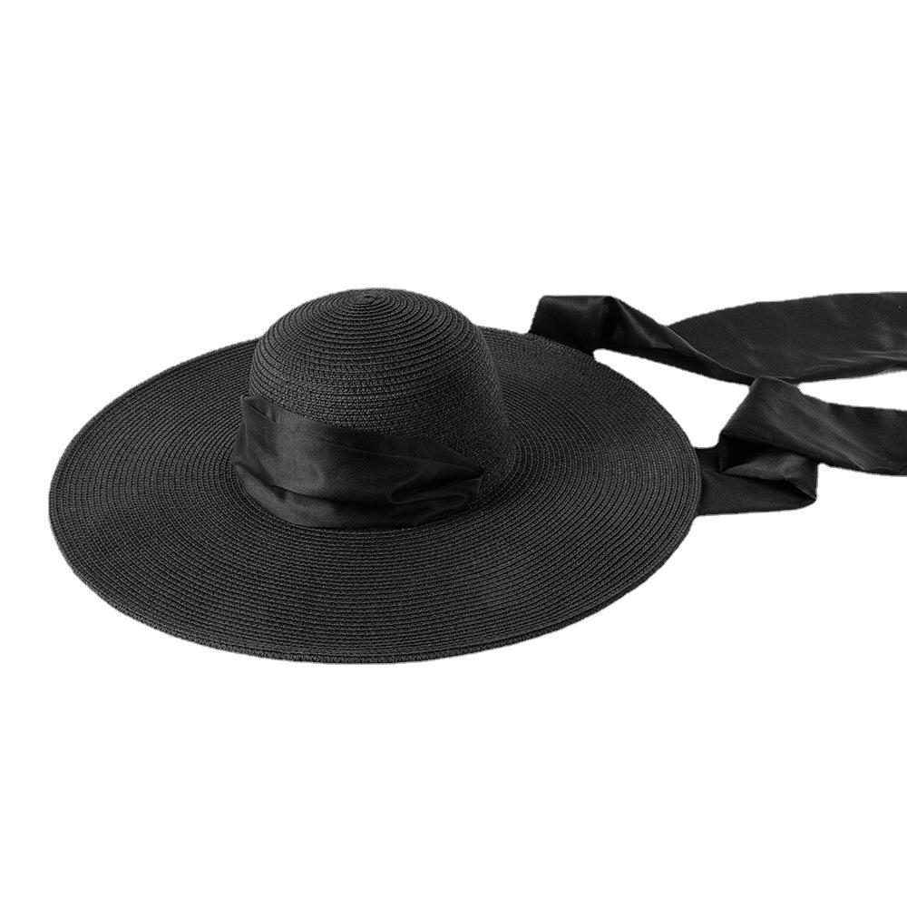 European and American Fashion Simple Wide Strap Paper Grass Dome Big Eaves Hat Women Outdoor Beach Concave Sunscreen Straw Hat Tide