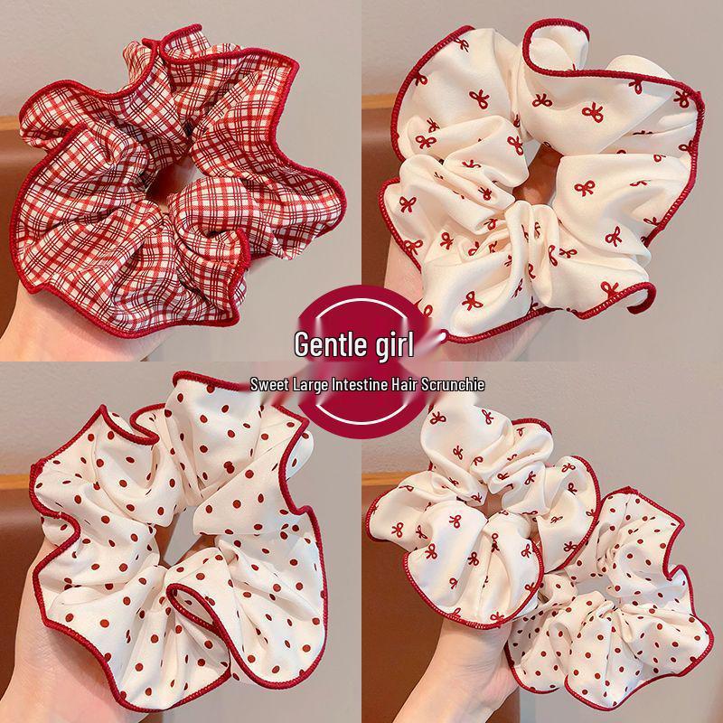 Red Sweet Polka Dot Ponytail Hair Tie - 2025 Large Intestine Bun High-Grade Headdress Accessory