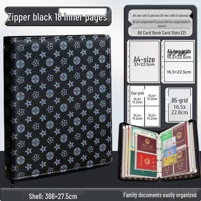 Family Document Storage Bag: Leather Magnetic Buckle A4 Album for Certificates, Receipts & Documents