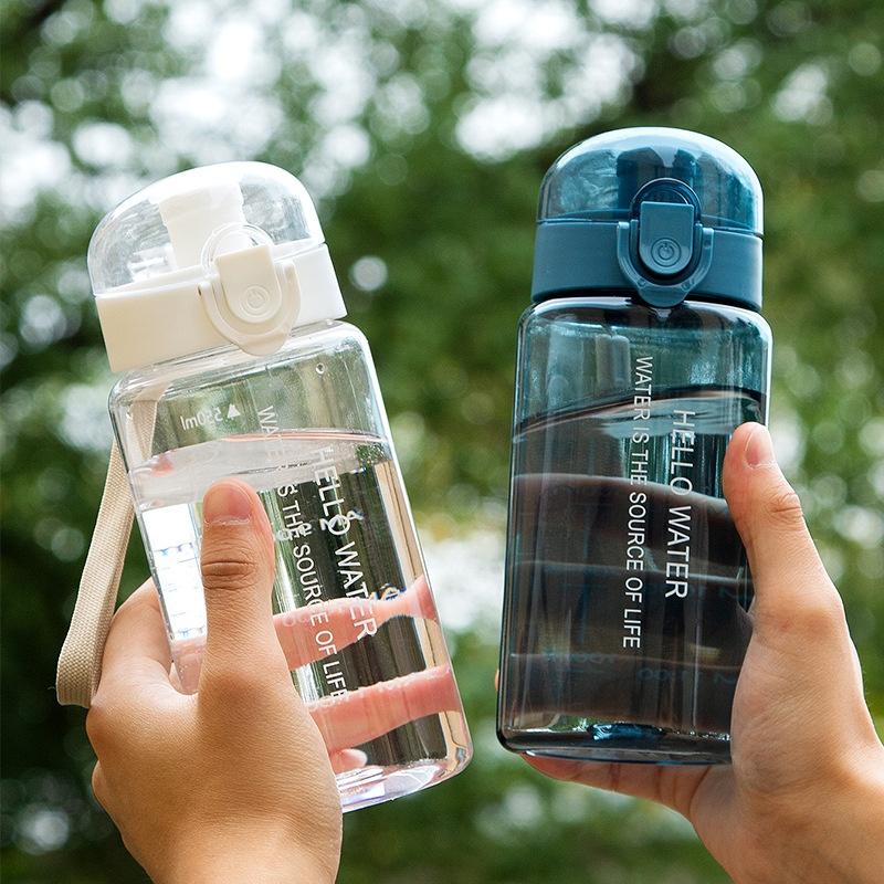 Summer Student Cold Water Cup One-button Lock Bullet Cover Direct Drinking Water Cup Anti-drop Wear-resistant Water Bottle