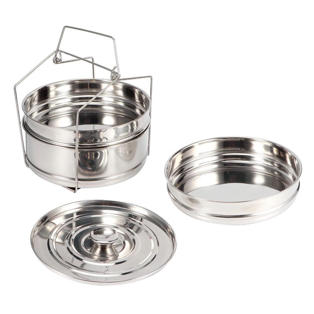 Stainless Steel Steamer Cooker Silver Large Capacity Steamer Insert Pans Stackable Layered Steaming Steamer Inserts Set