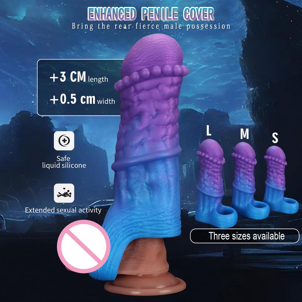 Penis Ring Male Realistic Penis Sleeve Extender Cock Sleeve Dick Enlargement Delay Ejaculation Cock Ring Reusable Condom Sex Toy