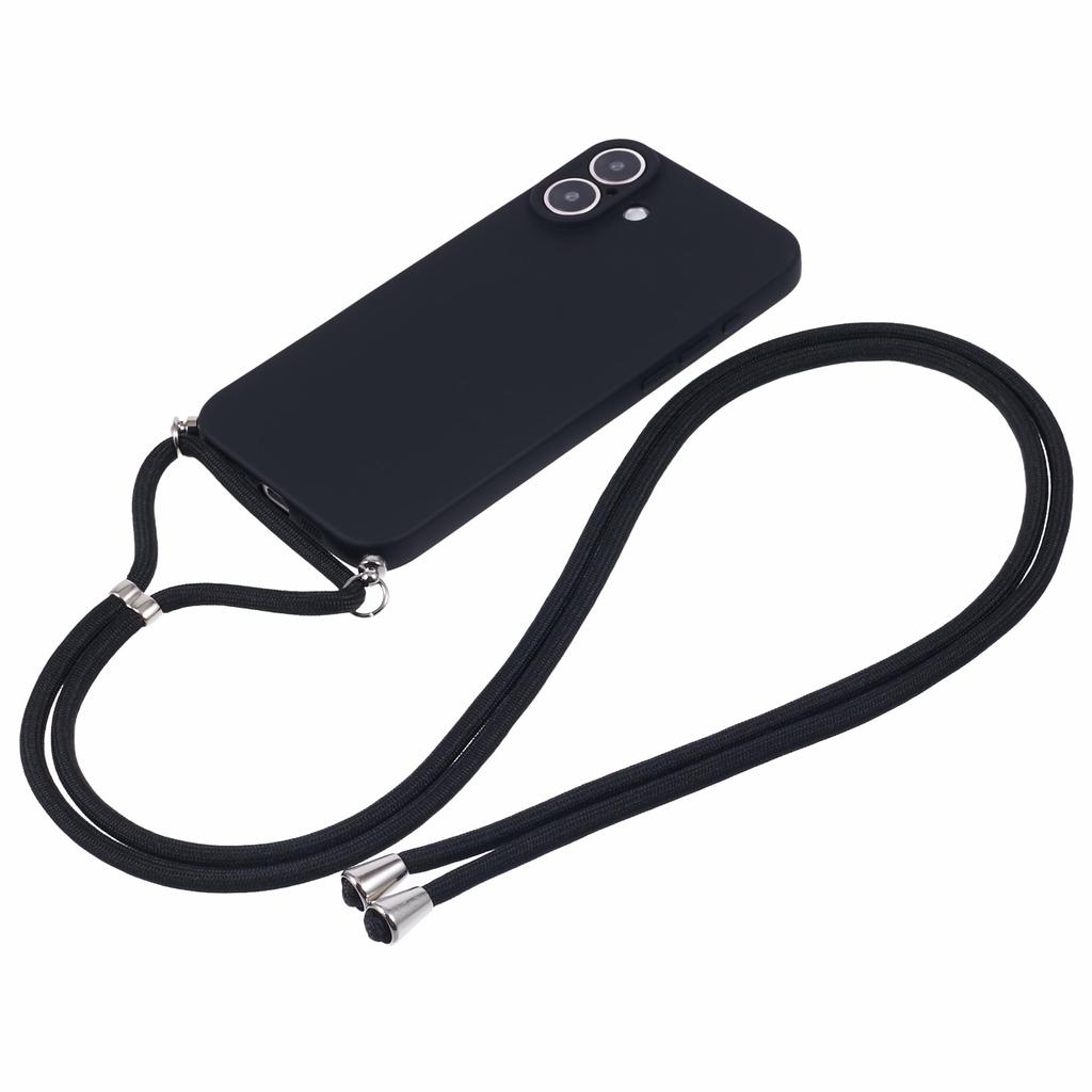 For iPhone 16 Case TPU Fiber Lining Scratch-Resistant Phone Cover with Necklace Cord Strap