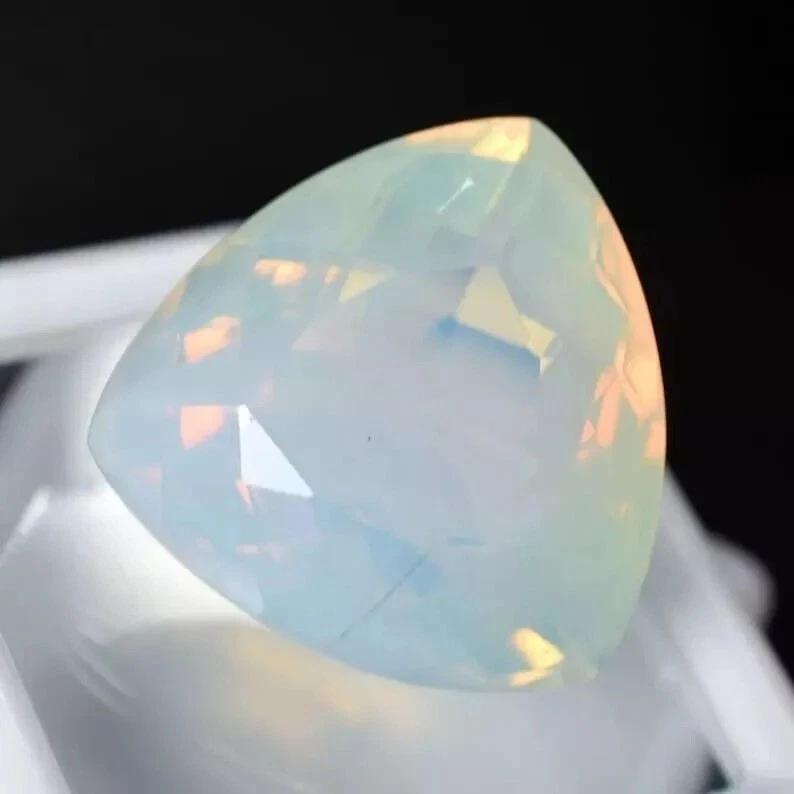 60+ Ct White Fire Opal Trillion Cut Beautiful Certified Loose Gemstone