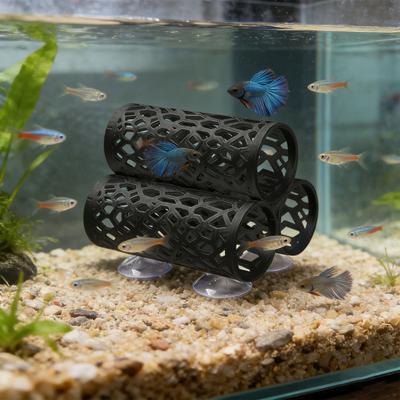 Tunnel 3-en-1 pour Poisson Combattant Décor d'Aquarium Cachette pour Petits Poissons Hamac pour Poisson Combattant avec Ventouses Tube de Repos et de Jeu pour Combattants Guppys Néons Tétra
