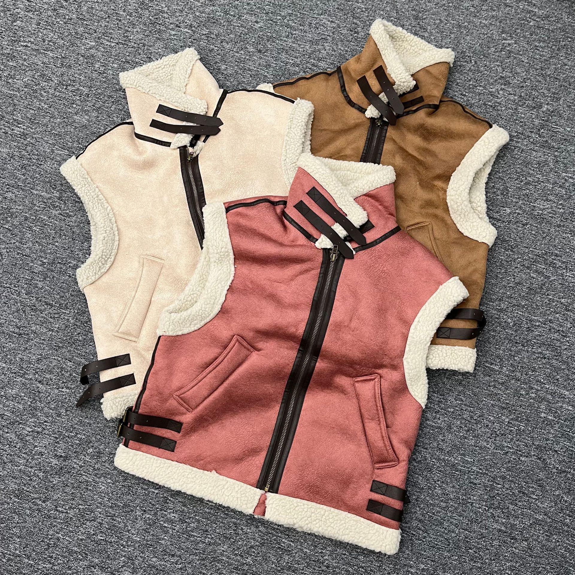 

2024 Autumn/Winter Slim Suede Women s Sleeveless Vest Extra Small грязно-белый