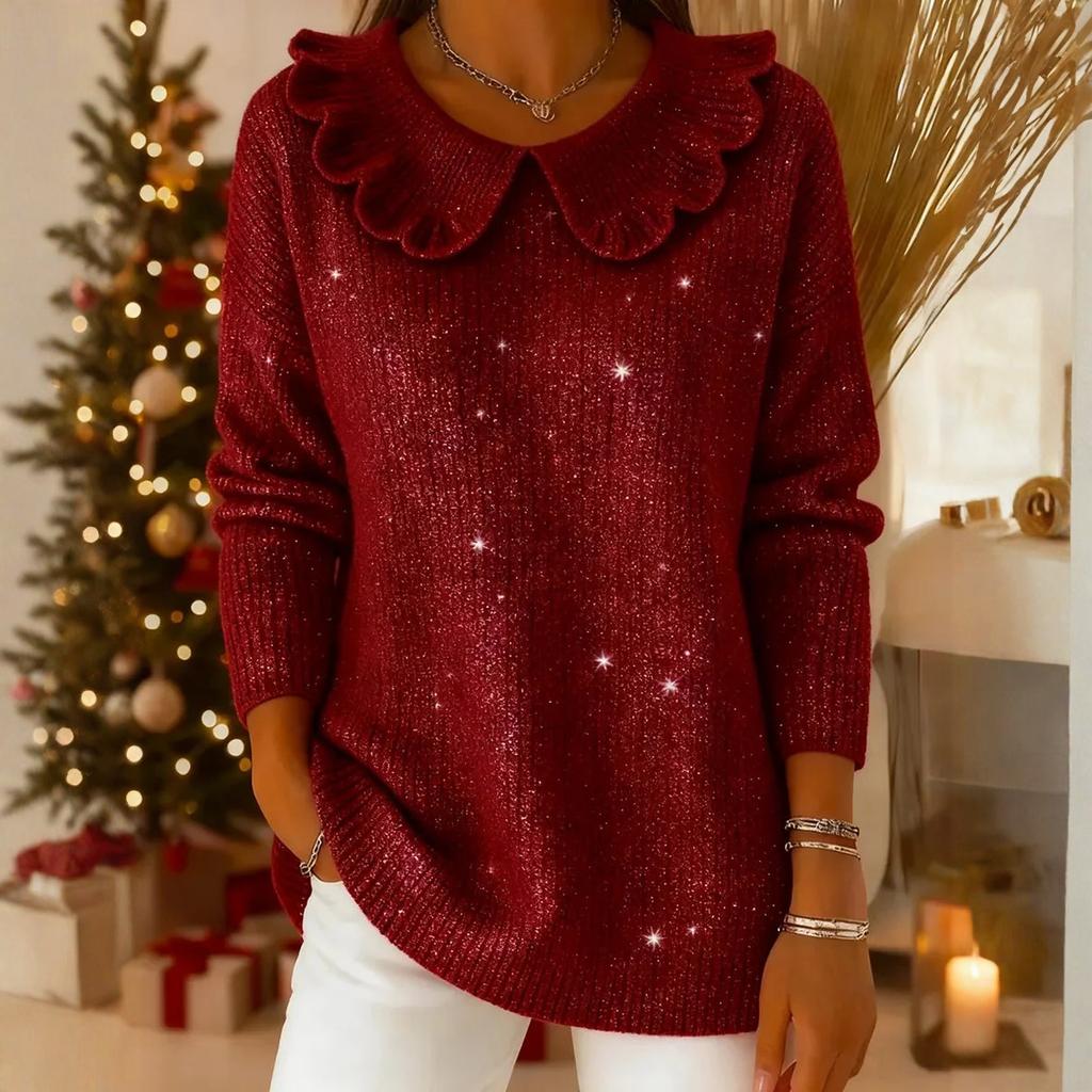 Women Sequin Knitted Casual Pullover Tops Fashion  Long Sleeve Sweaters